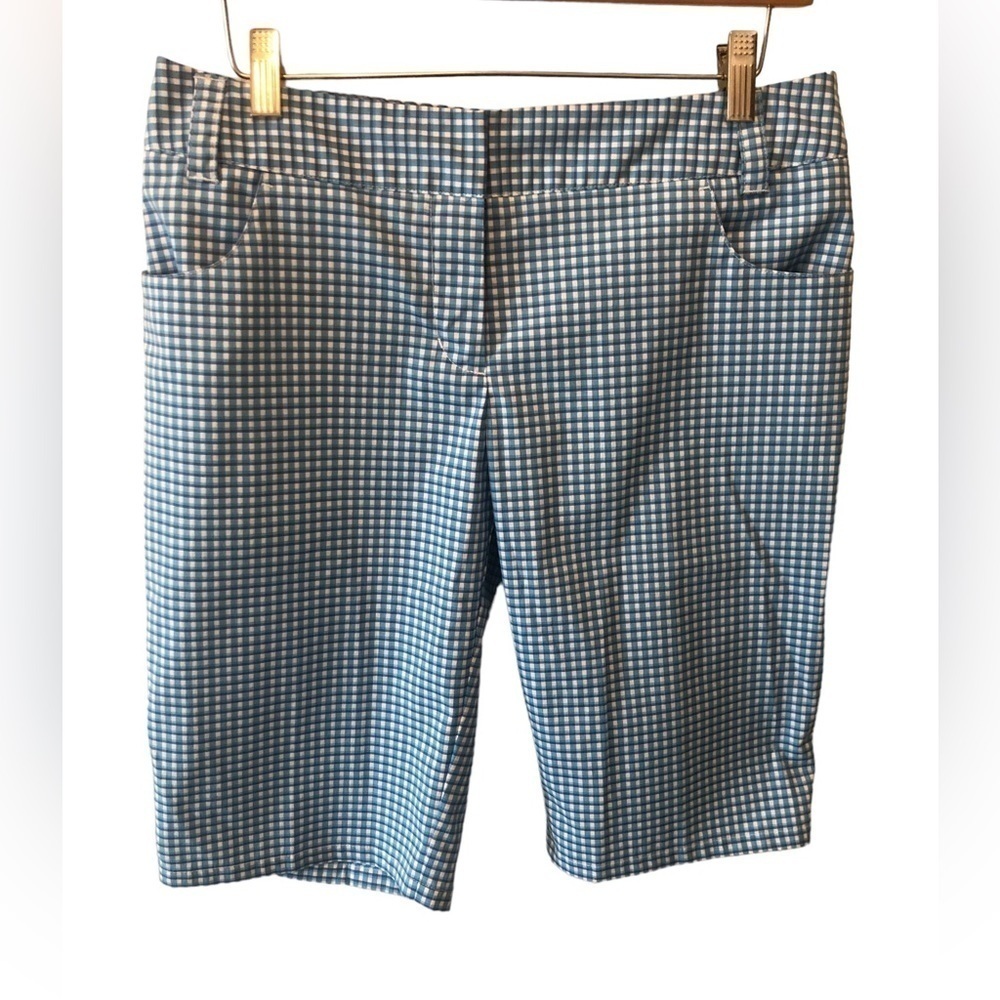 Adidas Blue Check Golf Bermuda Short Stretch Size 6 Outdoors Sporty Pockets - Picture 2 of 7